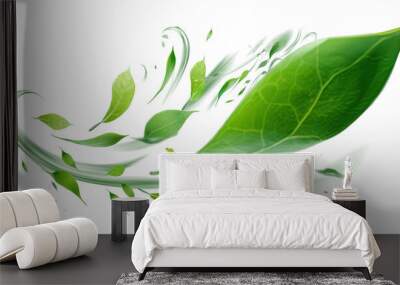 abstract green leaves swirling motion isolated transparent Wall mural