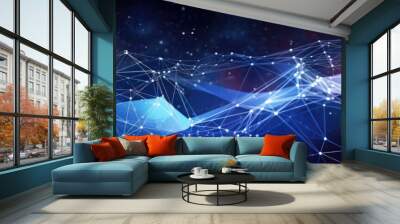 Artificial Intelligence Network Visualization on a Colorful Space Background Wall mural