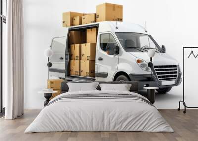 Box delivery van loaded with cardboard boxes Wall mural