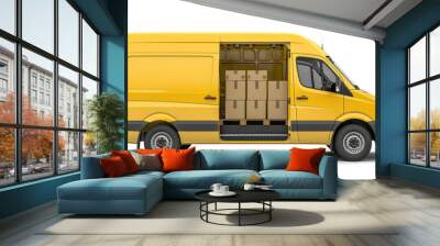 Box-filled yellow delivery van isolated on transparent background. Wall mural