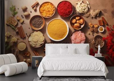 Chinese Herbal Medicine Assortment Top View Wall mural