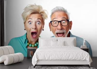 happy surprised old retired couple saw a discount or promotion, png file of isolated cutout object on transparent background. Wall mural