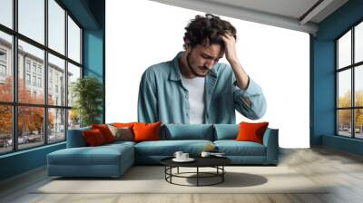 sad man is going through a crisis or is sick, png file of isolated cutout object on transparent background. Wall mural