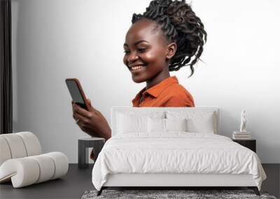 Smiling African Woman with Smartphone Wall mural