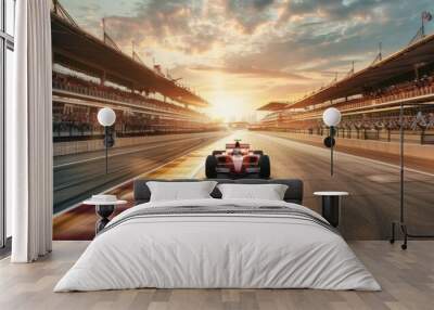 Sunset Race on Speeding Formula Car Wall mural