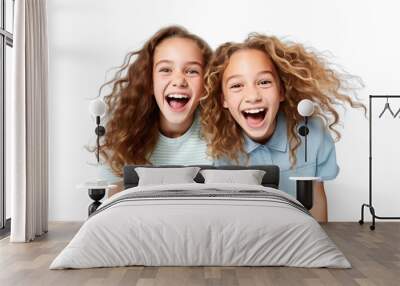 two amazed kids girls friends, png file of isolated cutout object on transparent background. Wall mural