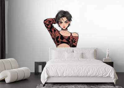 Edgy girl in dark outfit with bold expression Wall mural