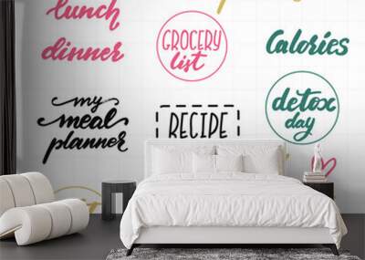 set of lettering phrases for meal planners. vector illustration. Wall mural