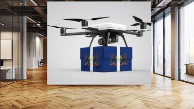 A drone carrying a box with the Pennsylvania flag, symbolizing the future of e-commerce and logistics Wall mural