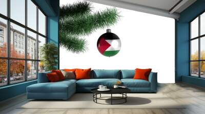 New Year's ball with the flag of Jordan on a Christmas tree branch isolated on white background. Christmas and New Year concept. Wall mural