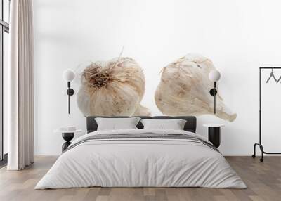 garlic bulb head fresh fragrant vegetable two ripe ingredients for cooking isolated on a white background. Wall mural