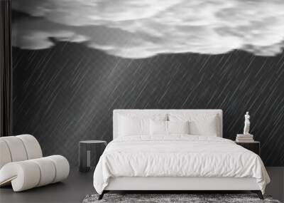 Raindrops on transparent background. Storm with rain and white cloud isolated on transparent background. Downpour, hail rainy weather. png. Wall mural