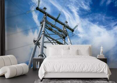 background, power transmission line towers on the background of the sky with clouds Wall mural