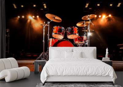 drum kit on dark music stage close up Wall mural