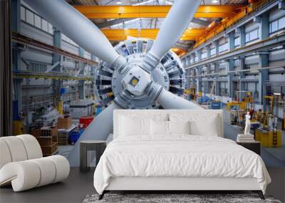 Manufacturing a modern wind power plant in a factory Wall mural