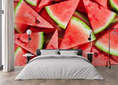 Slices of ripe red watermelon. View from above. Background, texture Wall mural