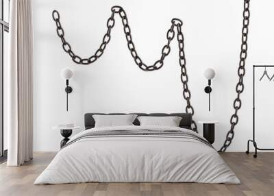 Fragment of a black metal chain on a white background. Isolated Wall mural