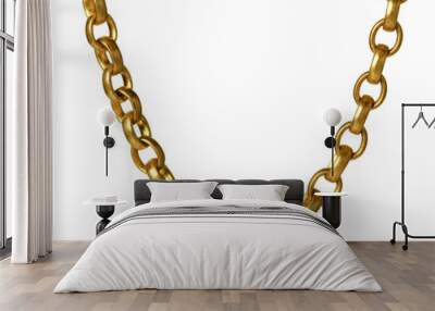 Fragment of a yellow metal chain on a white background. Isolated Wall mural