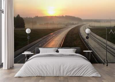 Highway in Finland at sunrise Wall mural