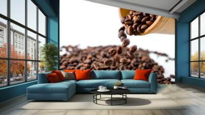 cup of coffee with beans on white background Wall mural