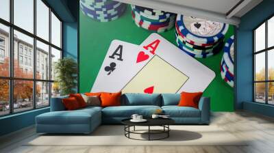 two aces on the poker table with chips Wall mural