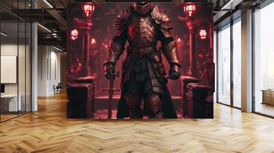 Abstract dark knight in golden armor Wall mural