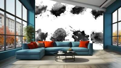 Beautiful black watercolor splash brushes. Set of black brushes Wall mural