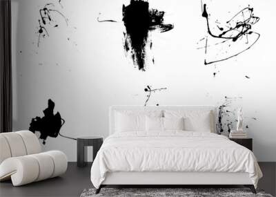 black ink splashes and drops brushes. set of black ink brushes Wall mural