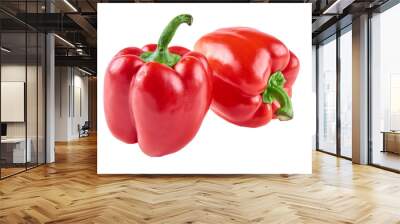 Two fresh peppers isolated on white background. Background of organic food. Wall mural