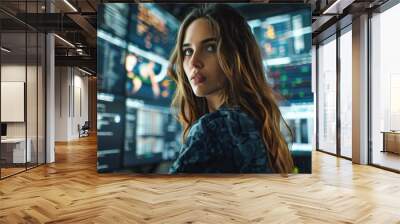 A female control engineer oversees the operation of the system. The woman monitors the information on the monitors Wall mural