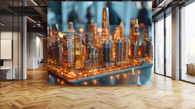 A model of a modern city with skyscrapers on an exhibition table Wall mural