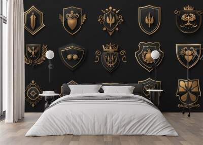 A set of typography of vintage army badges on a black background , graphics on T-shirts Wall mural