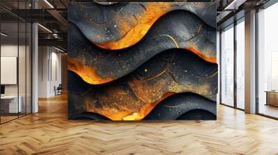 Abstract shiny gold wave design element with glitter effect on a black background Wall mural