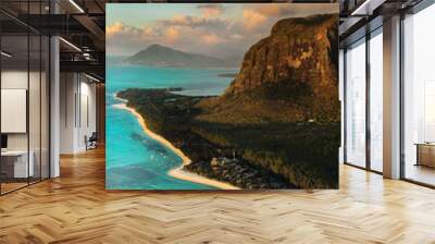 Amazing view of Le Morne Brabant at sunset. Mauritius island Wall mural