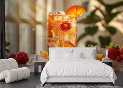 Cocktails with various fruits on the table. Fruit cocktail in the assortment Wall mural