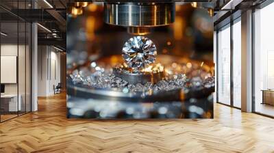 Diamond cutting on special equipment . Laboratory of professional jewelry processing of precious stones Wall mural