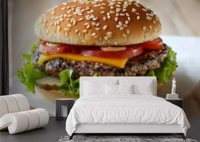 juicy burger isolated on a white background. Fresh burger Wall mural