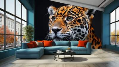 Portrait of a Jaguar on a black background. Leopard on black background Wall mural