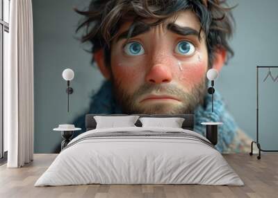 Portrait of a sad man. The face of a sad, confused man. 3d illustration Wall mural