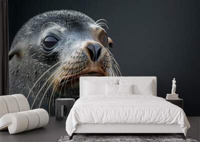 Portrait of a sea lion on a black isolated background Wall mural