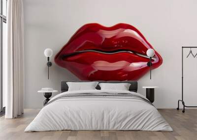 Sexy red lips on white background. female Lips with red lipstick Wall mural