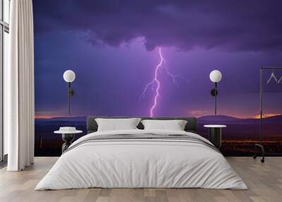 Thunder and lightning over the field. The natural phenomenon of lightning Wall mural