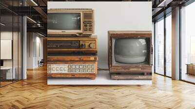 Two retro TV sets on a white background. The concept of communication, media and television Wall mural