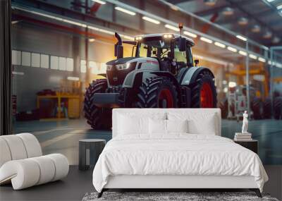 A modern tractor stands in an industrial workshop Wall mural