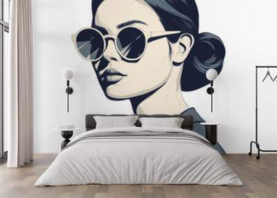 Fashion portrait of a model girl in sunglasses. Poster or flyer in trendy retro colors. Vector illustration	
 Wall mural