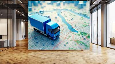 Gps tracking from top view moving truck with container on a map.	
 Wall mural