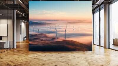 wind turbines in fog Wall mural