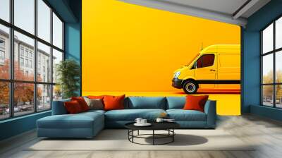 Yellow high-end van, side view on yellow background. Wall mural