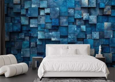 Abstract dark mosaic background with lots of blue blocks and cubes Wall mural