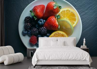 flat lay photography of fruits on plate Wall mural